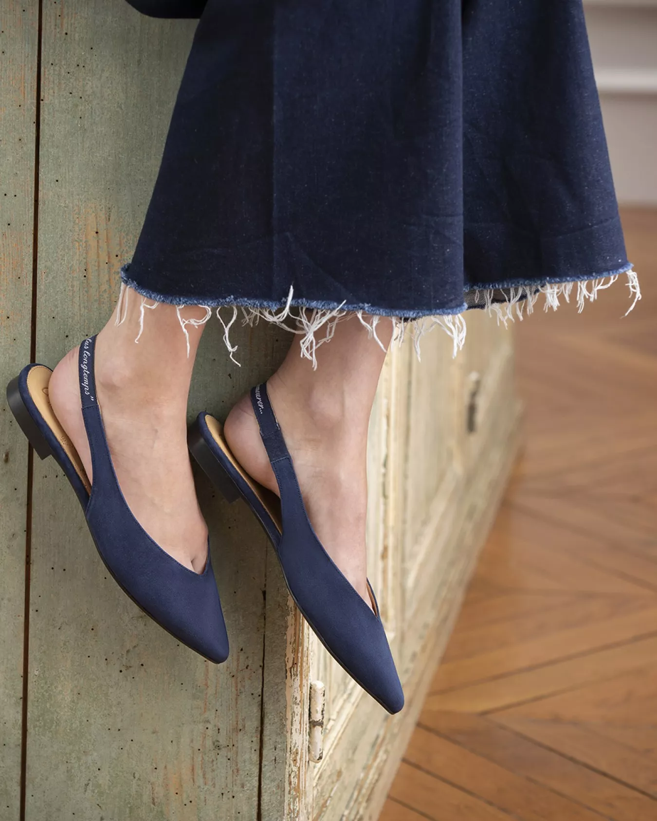 Slippers pointus Slingback Navy pour femme