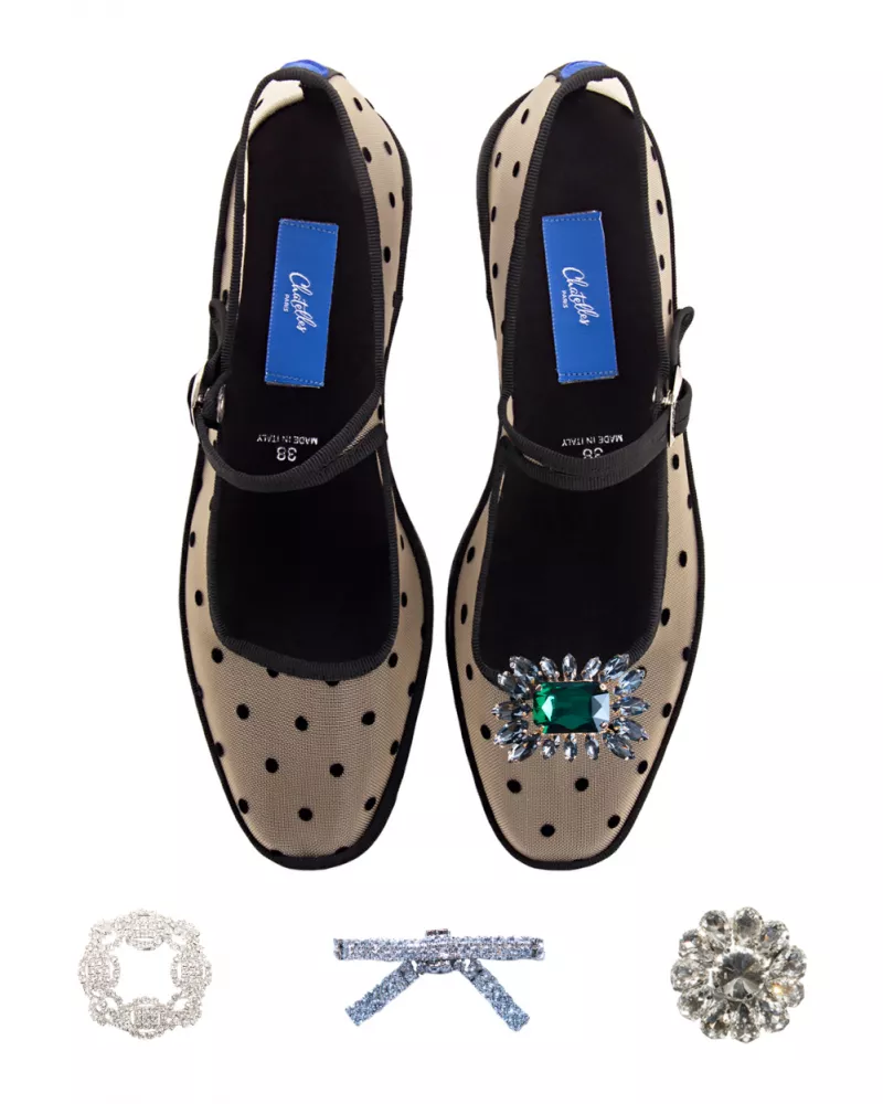 Furlanes Mary Janes in Beige mesh with dots pattern and square toe
entirely made by hand in Italy (Venice/Friuli)