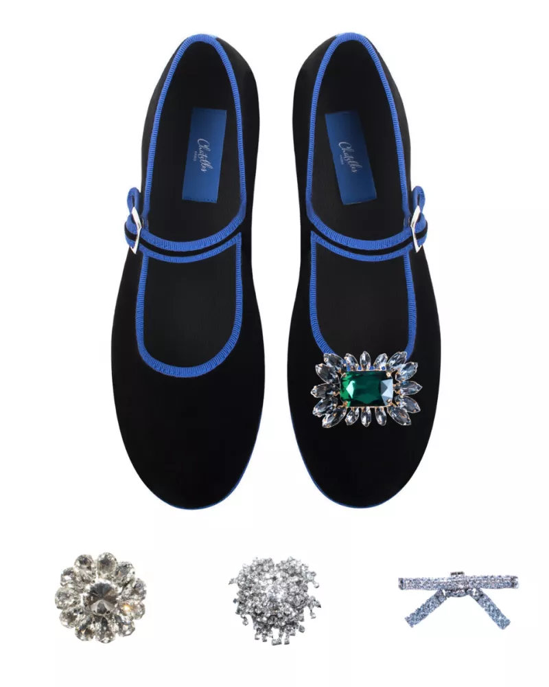 Mary Janes Furlanes in black velvet with Blue trim
entirely made by hand in Italy (Venice/Friuli)