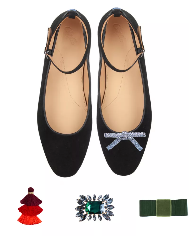 Slippers Babies in Black suede