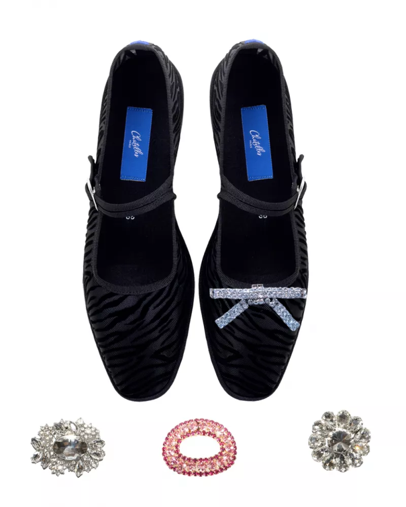 Furlanes Mary Janes in black mesh with a zebra pattern with square toe
entirely made by hand in Italy (Venice/Friuli)