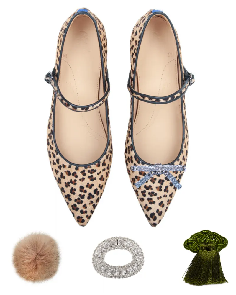 Leopard print fur pointy babies slippers