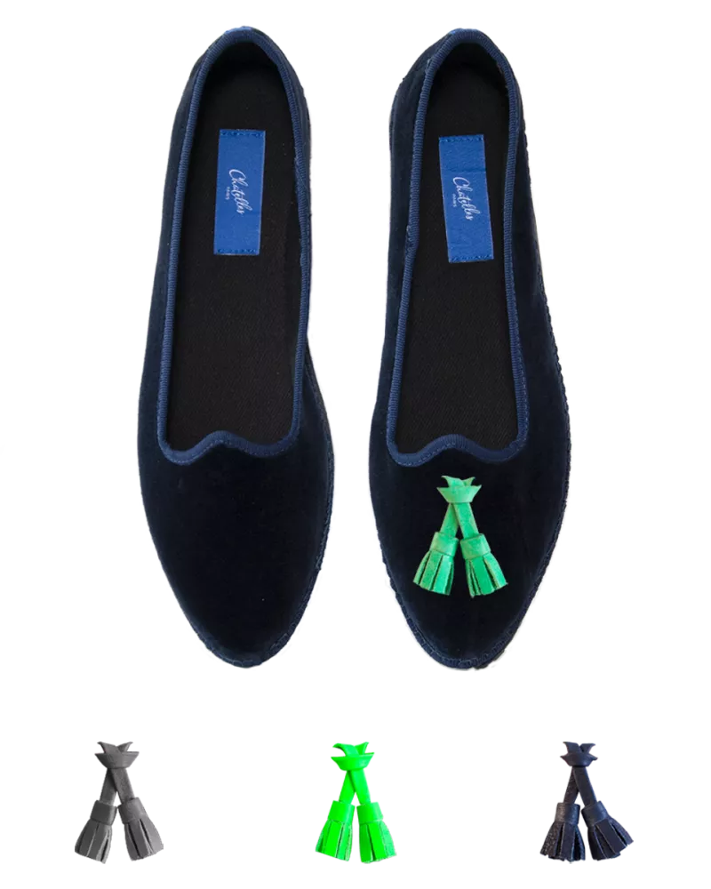 Navy blue velvet and trimming
made by hand in Italy (Venice/Friuli)