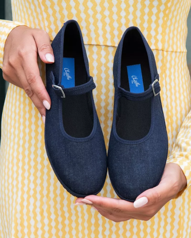 Furlanes Mary Janes en denim
fabriquées à la main en Italie (Vénitie/Friuli)