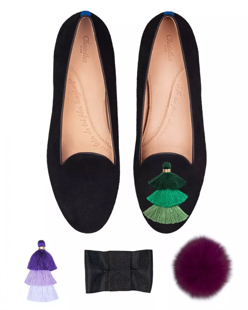 Midnight black suede slippers