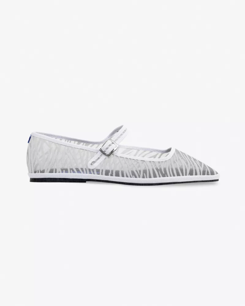 Furlanes Mary Janes in White mesh with a zebra pattern with square toe
entirely made by hand in Italy (Venice/Friuli)