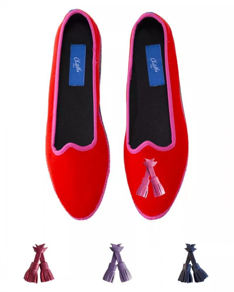 Red velvet and fuchsia trimming
entirely made by hand in Italy (Venice/Friuli)