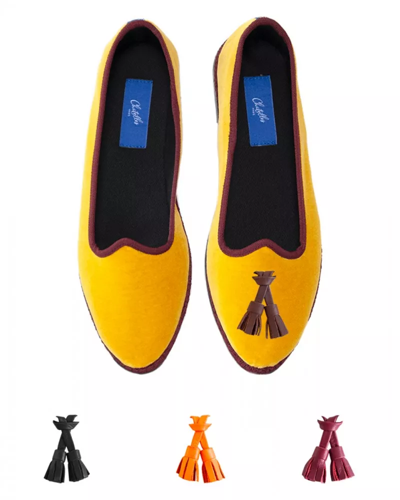 Honey velvet and burgundy trimming
made by hand in Italy (Venice/Friuli)