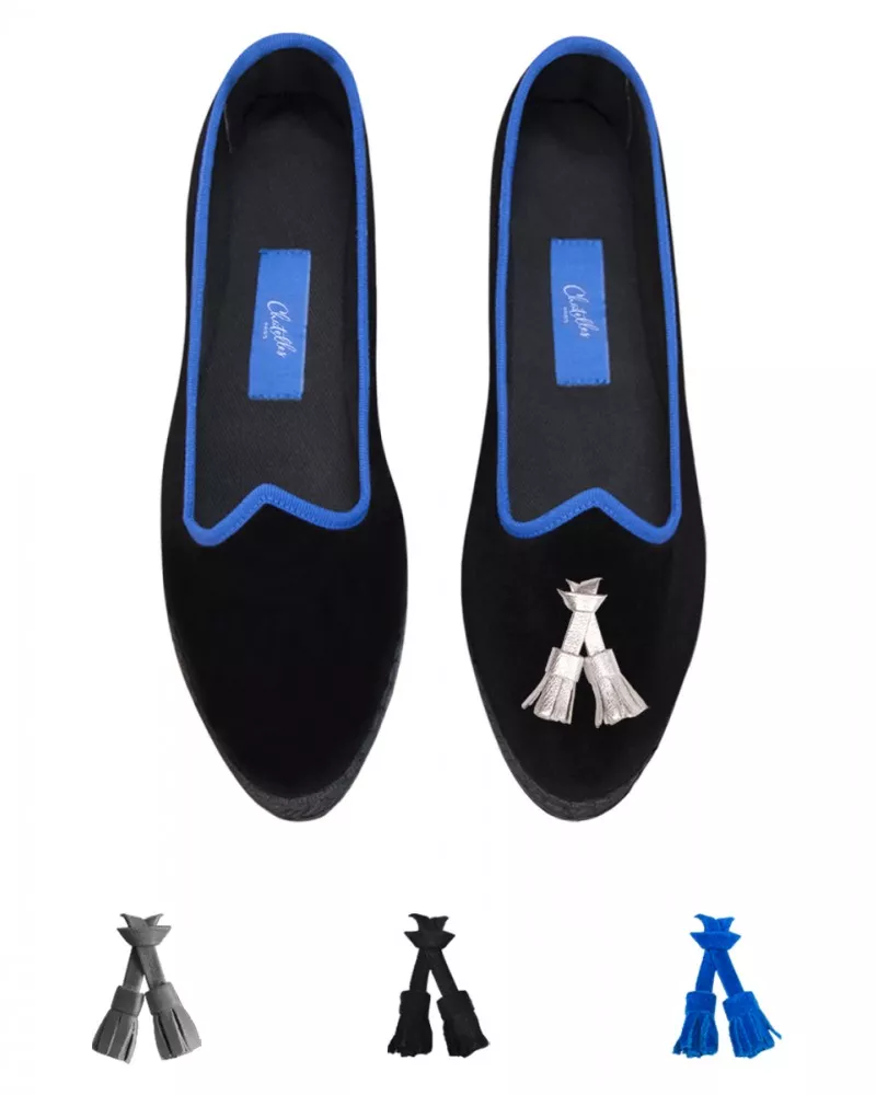 Black velvet and Klein blue trimming
made by hand in Italy (Venice/Friuli)