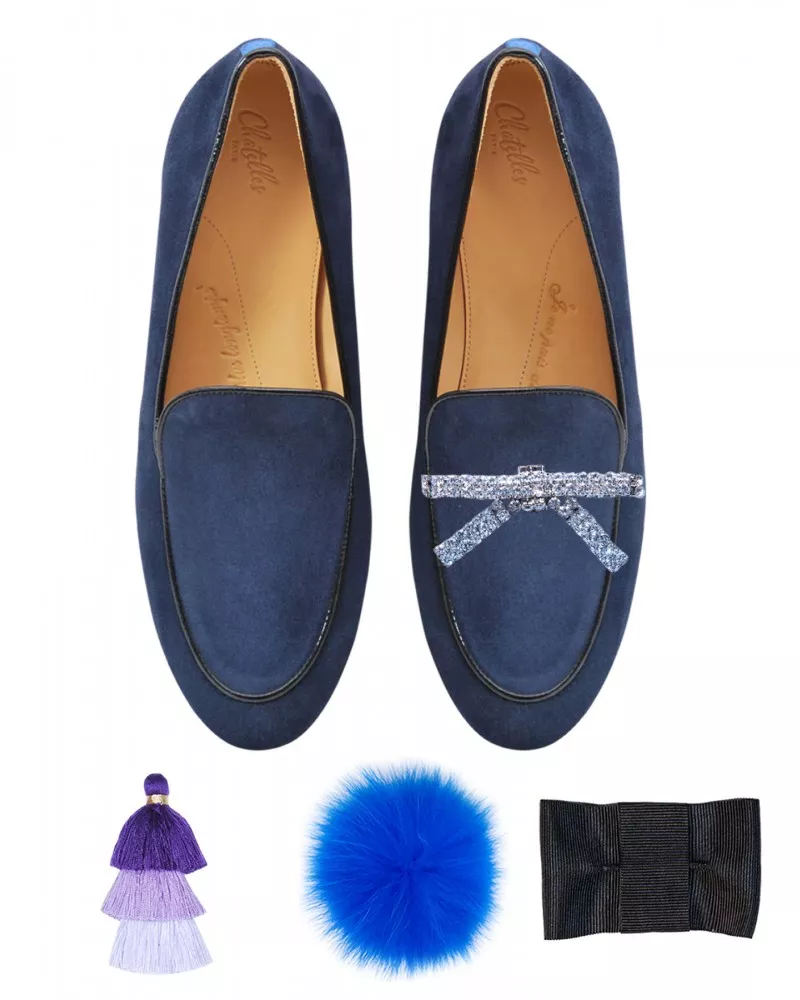 Navy blue suede mocassins