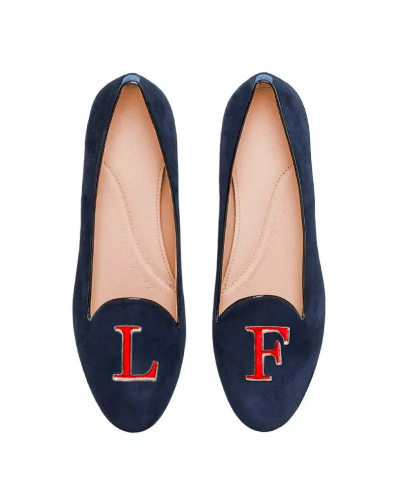 Navy blue suede slippers