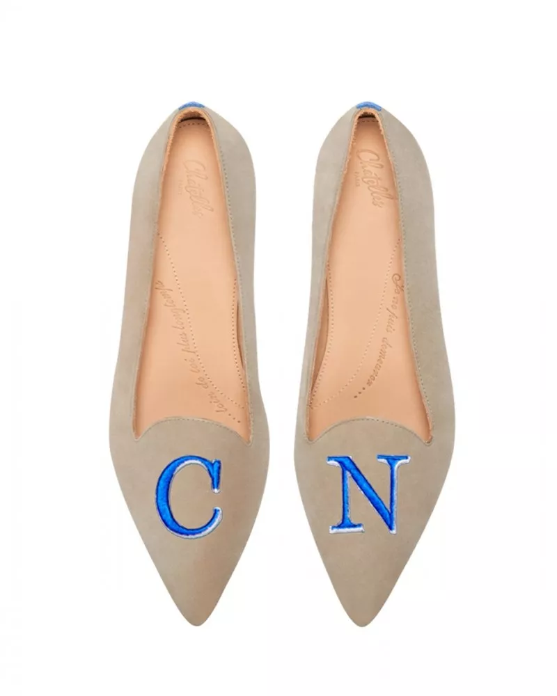 Sand suede pointy slippers with 3 interchangeable accessories of your choice included