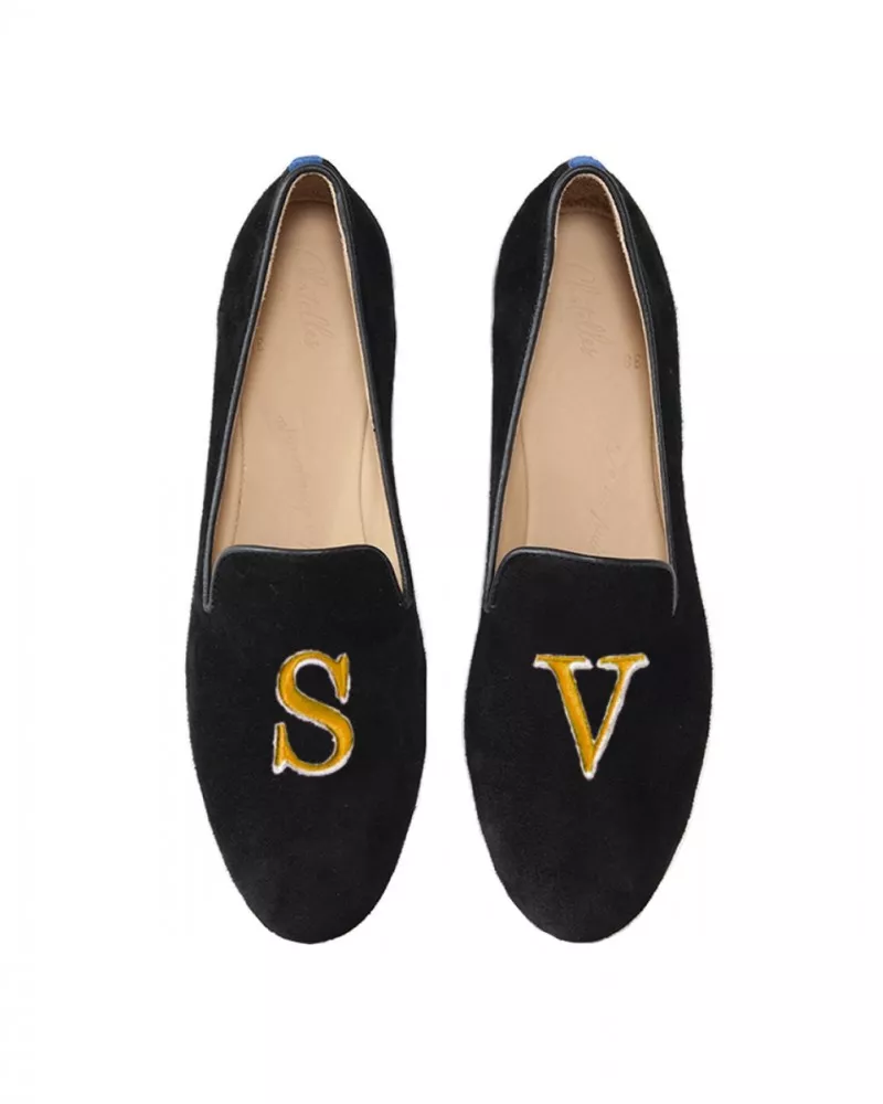 Black suede slippers