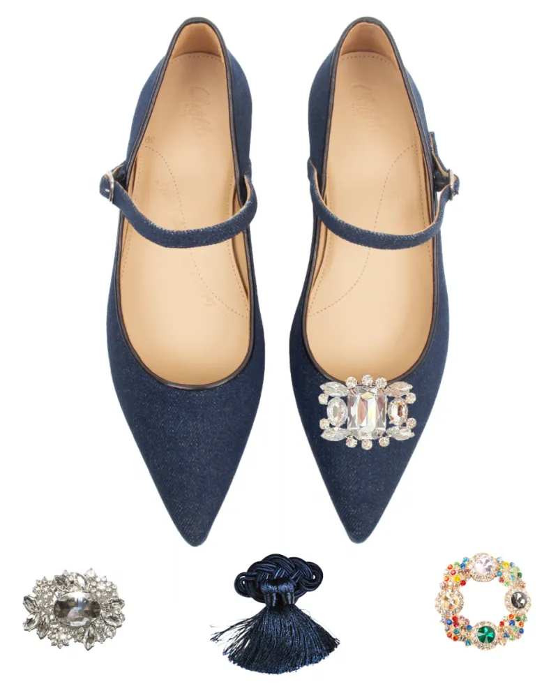 Dark denim pointy babies slippers