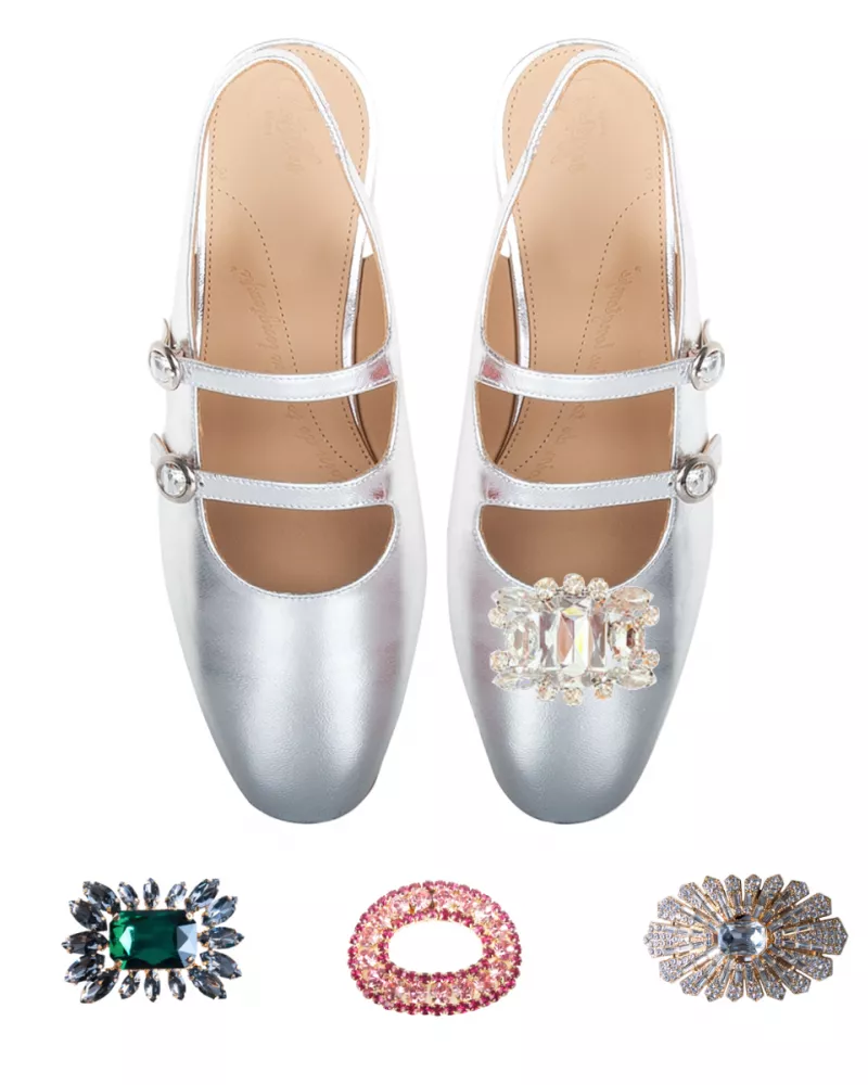 Silver leather babies slingback slippers