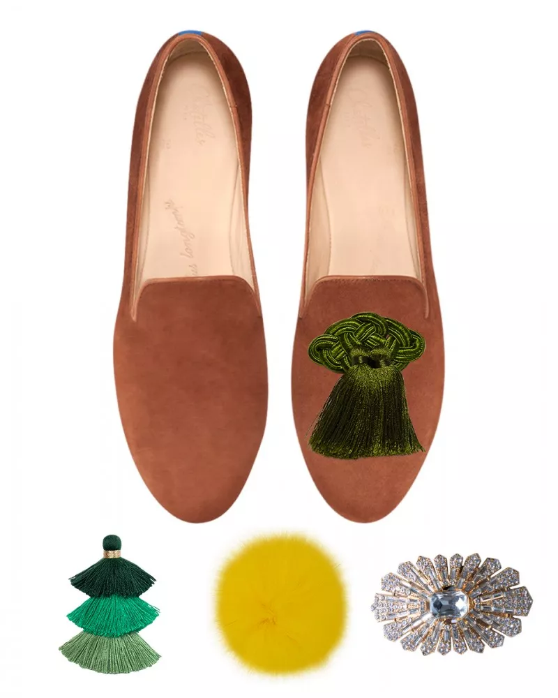 Cognac suede slippers