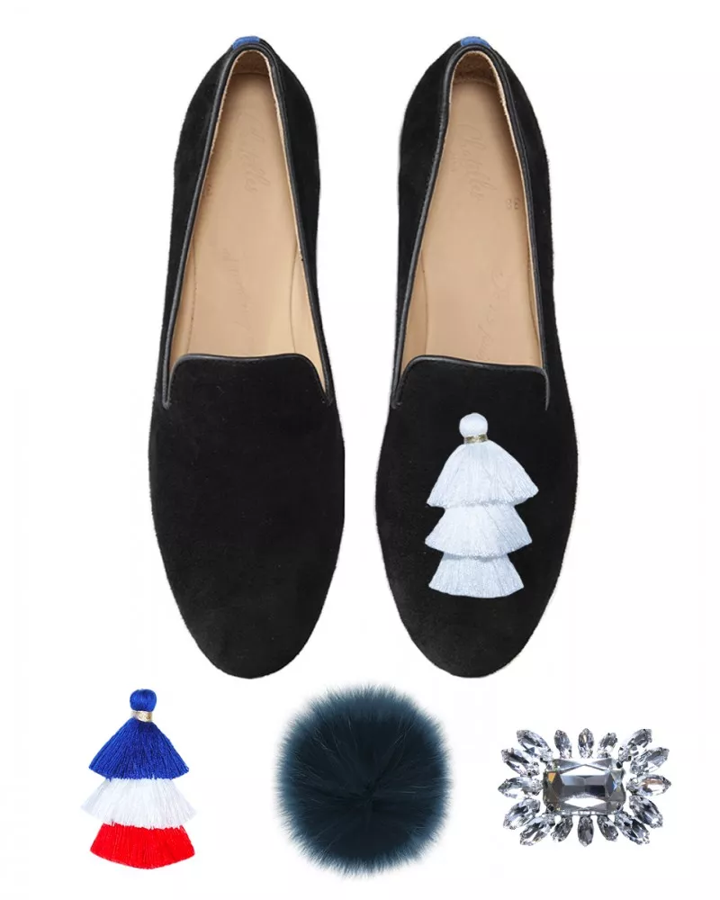 Black suede slippers