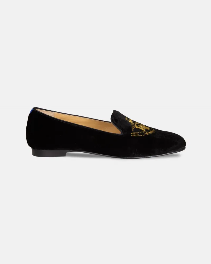 Men black suede slippers with Le Prince Jaridnier embroidery