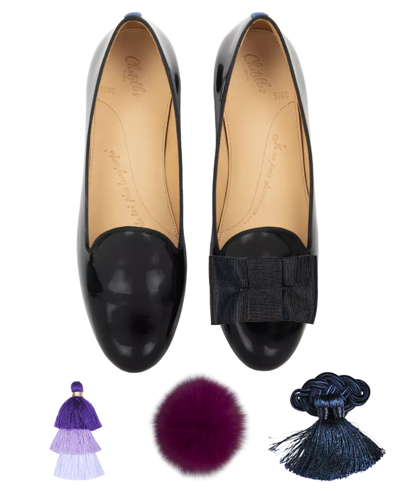 Varnished leather slippers with 3 interchangeables accessories