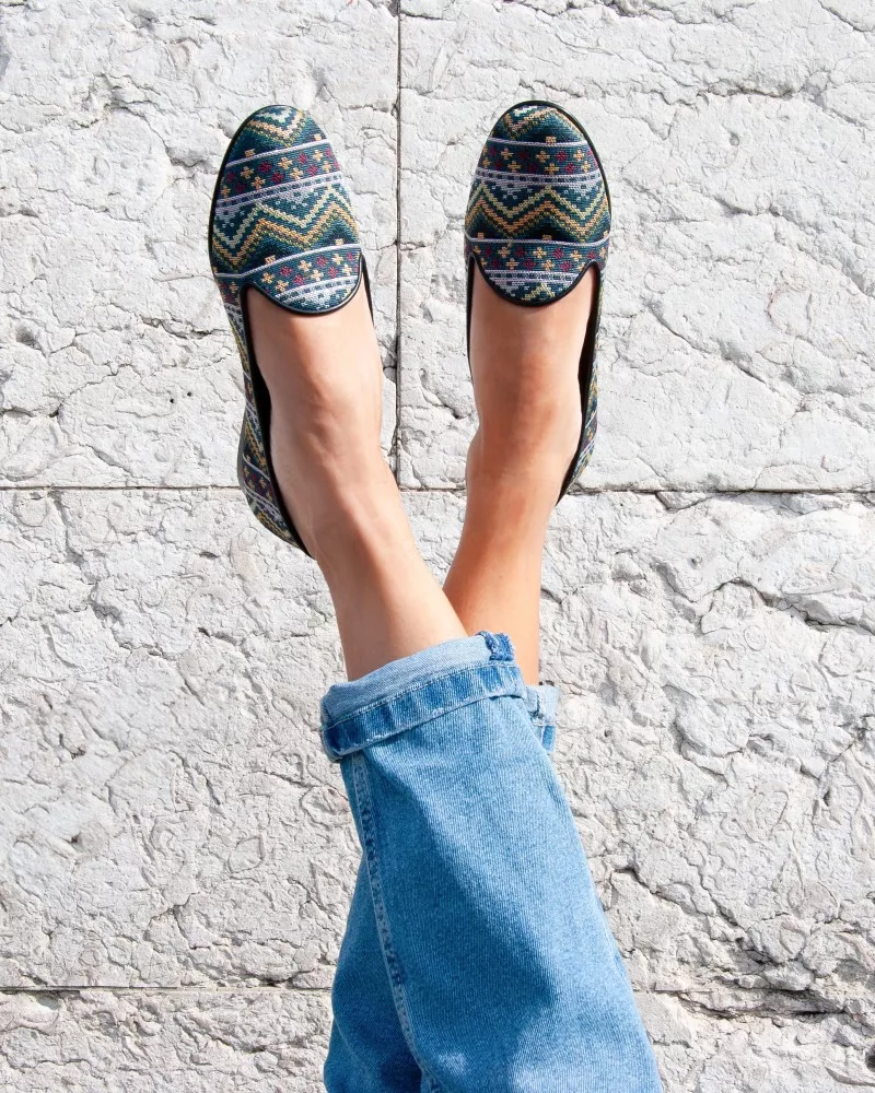 Slippers en toile kilim jacquard