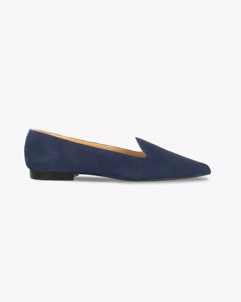 Navy suede pointy slippers with 3 interchangeable accessories of your choice included