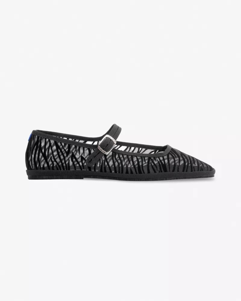 Furlanes Mary Janes in black mesh with a zebra pattern with square toe
entirely made by hand in Italy (Venice/Friuli)