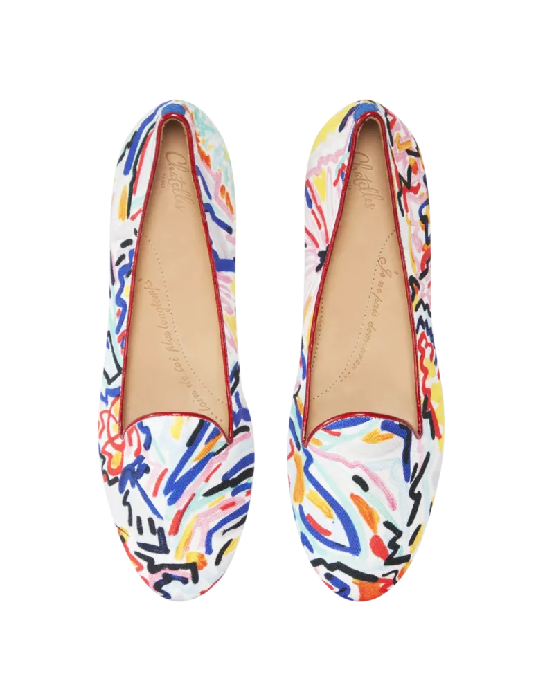 Multicolour linen and cotton canvas slippers x Claire de Quénétain 