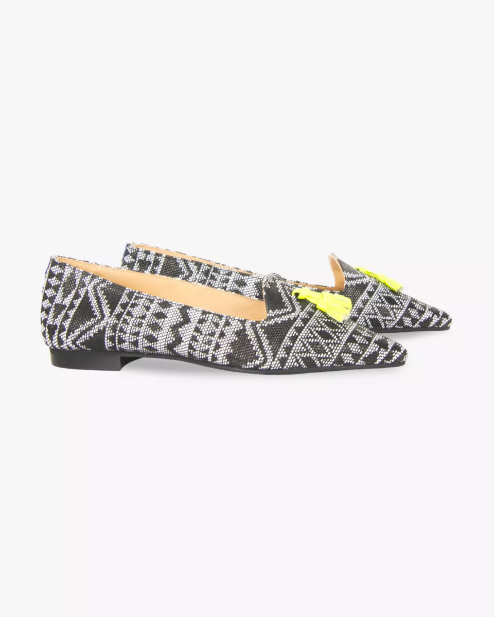 Printed effect slippers with yellow tassel