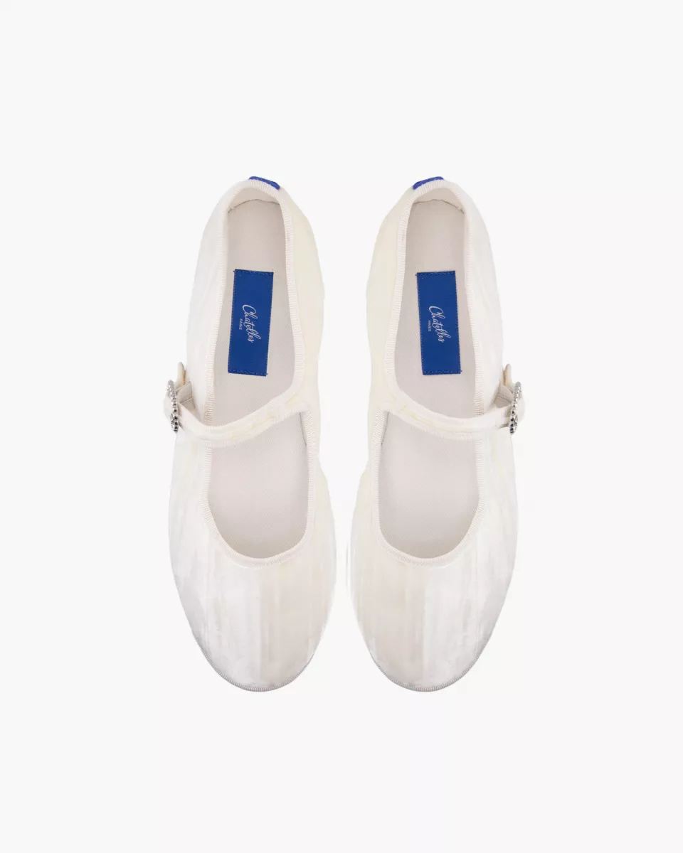 Mary Janes Furlanes in off-white velvet stripes 
entirely made by hand in Italy (Venice/Friuli)