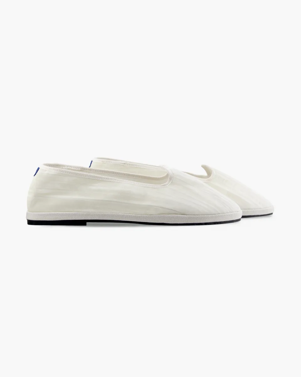 Furlanes in off-white velvet stripes 
entirely made by hand in Italy (Venice/Friuli)