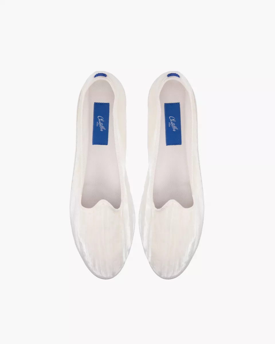 Furlanes in off-white velvet stripes 
entirely made by hand in Italy (Venice/Friuli)