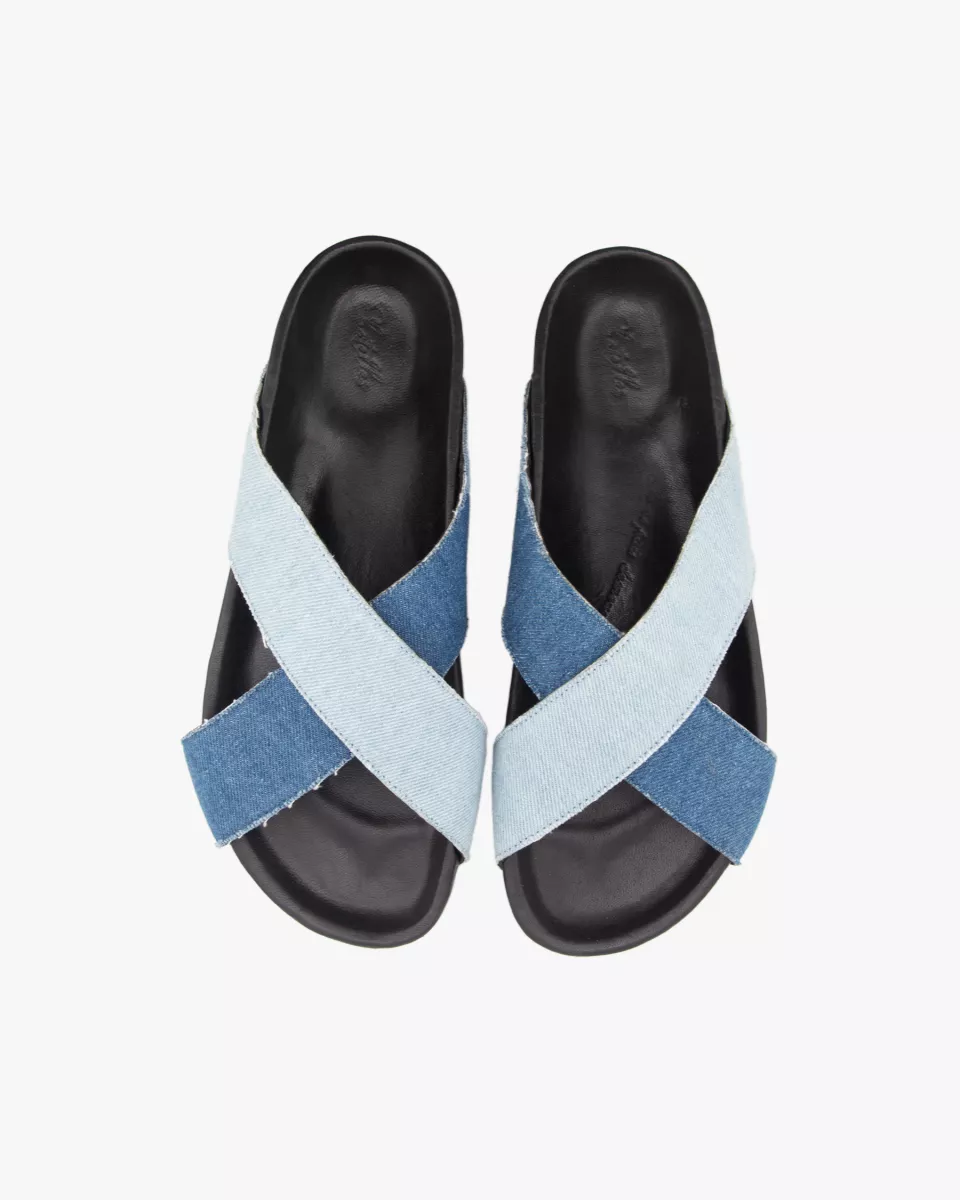 Sandals in two-tone denim sandals