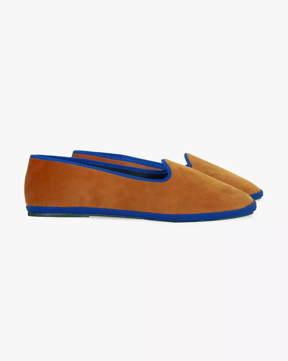 Furlanes Orange velvet and Klein Blue trimming, 
entirely made by hand in Italy (Venice/Friuli).