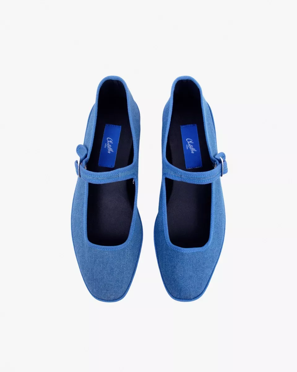 Mary Janes Furlanes in Bleu Denim with a square toe
entirely made by hand in Italy (Venice/Friuli)