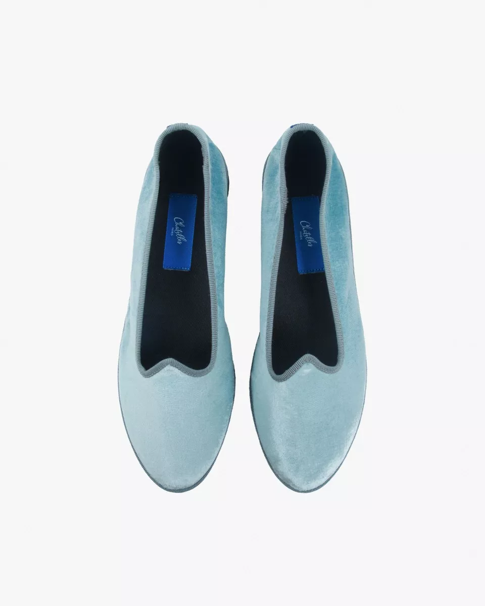 Light Blue velvet and Grey trimming
made by hand in Italy (Venice/Friuli)