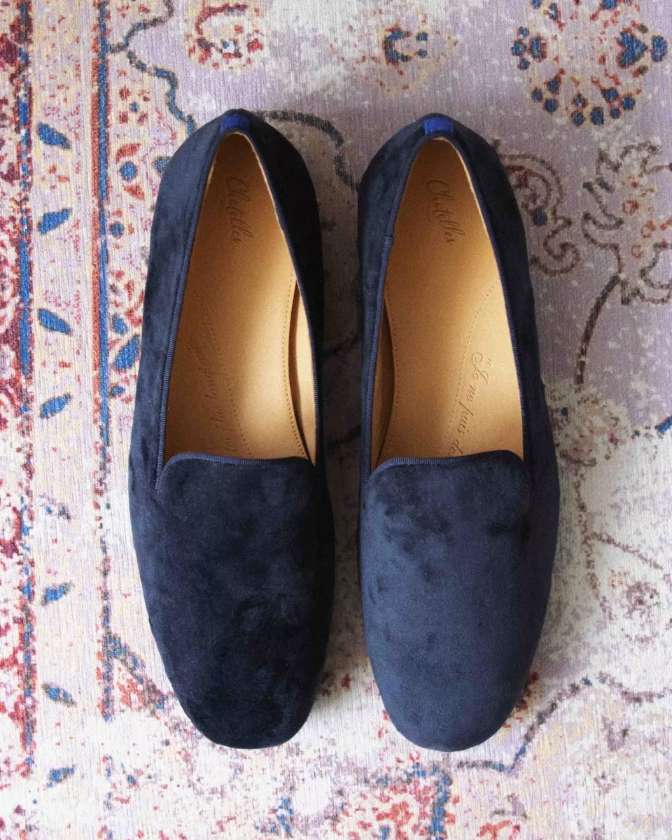 Men blue velvet slippers