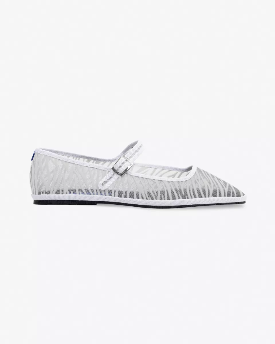 Furlanes Mary Janes in White mesh with a zebra pattern with square toe
entirely made by hand in Italy (Venice/Friuli)
