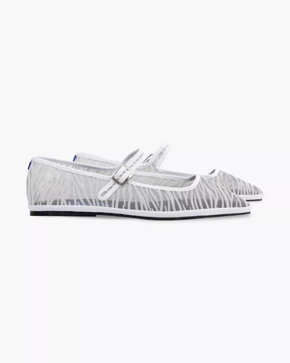 Furlanes Mary Janes in White mesh with a zebra pattern with square toe
entirely made by hand in Italy (Venice/Friuli)