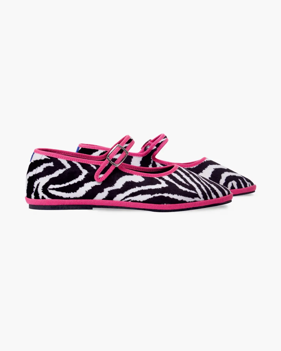 Mary Janes Furlanes in velvet zebra pattern
entirely made by hand in Italy (Venice/Friuli)