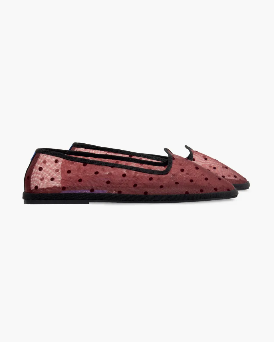 Mary Janes Furlanes in mesh burgundy dots
entirely made by hand in Italy (Venice/Friuli)