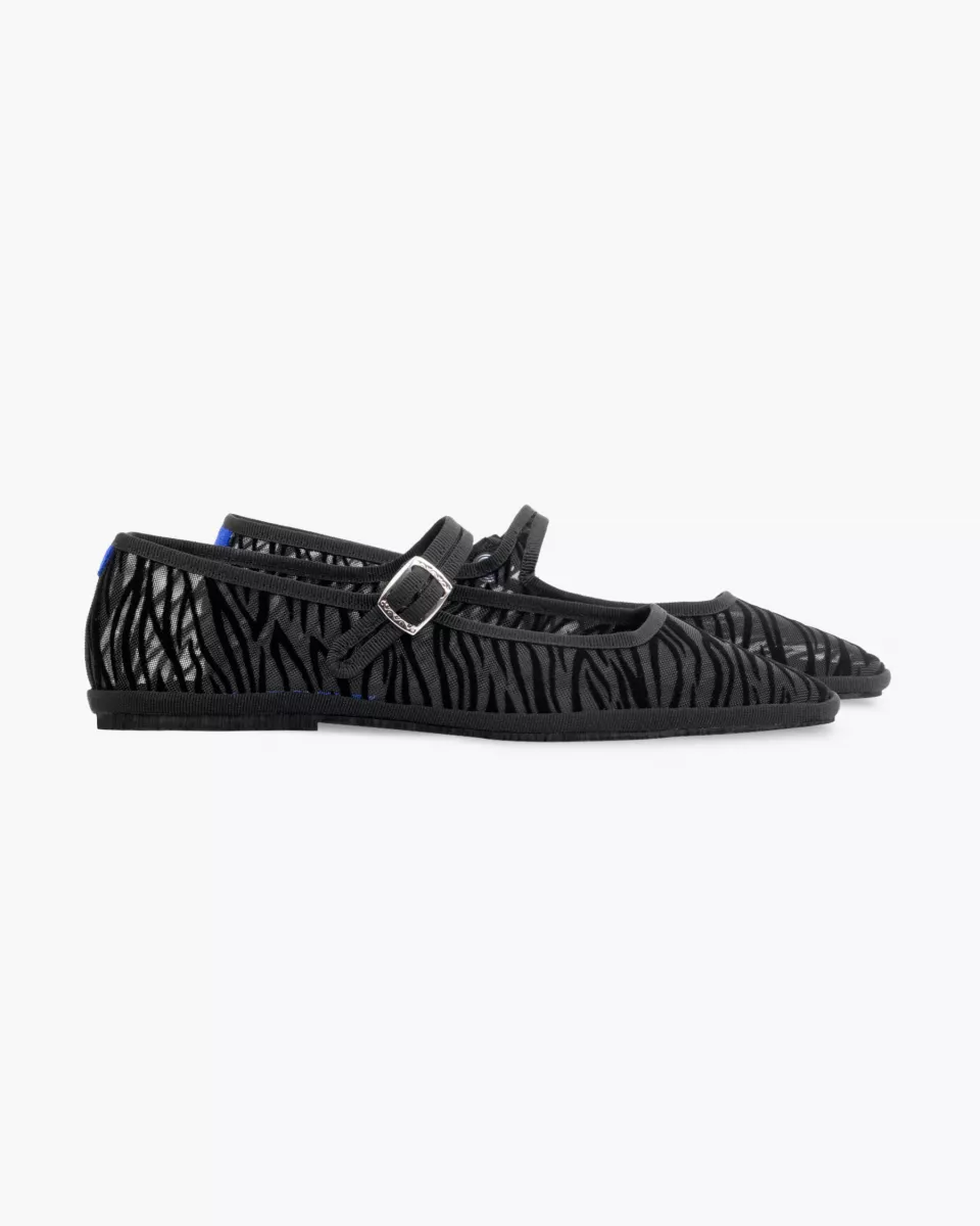 Furlanes Mary Janes in black mesh with a zebra pattern with square toe
entirely made by hand in Italy (Venice/Friuli)