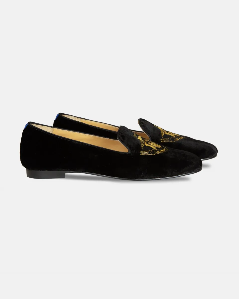 Men black suede slippers with Le Prince Jaridnier embroidery