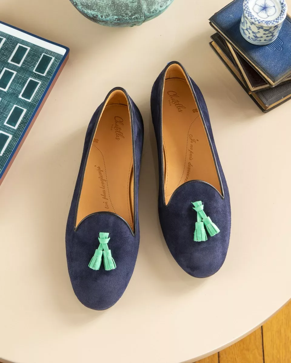 Navy blue suede slippers