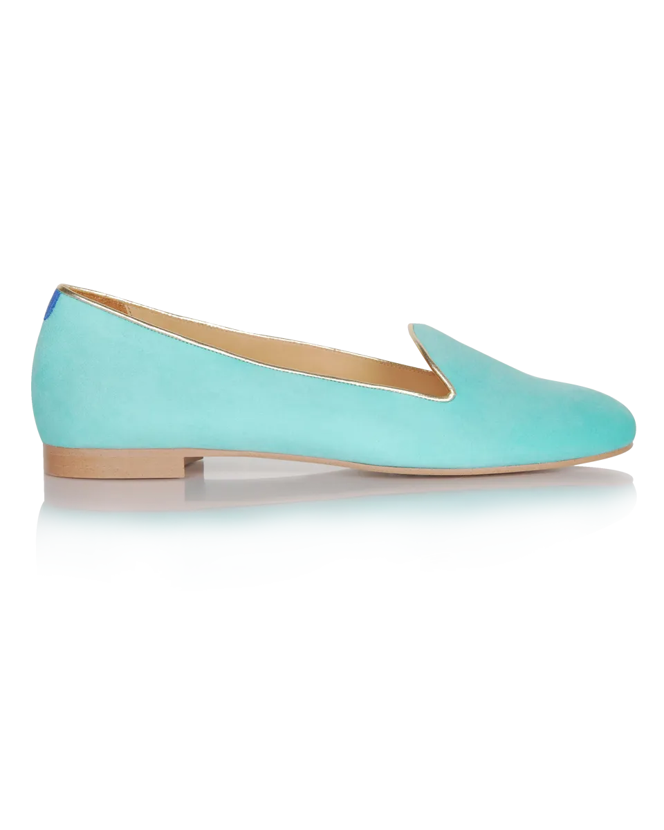 Side view of Pastel Mint Suede Slipper