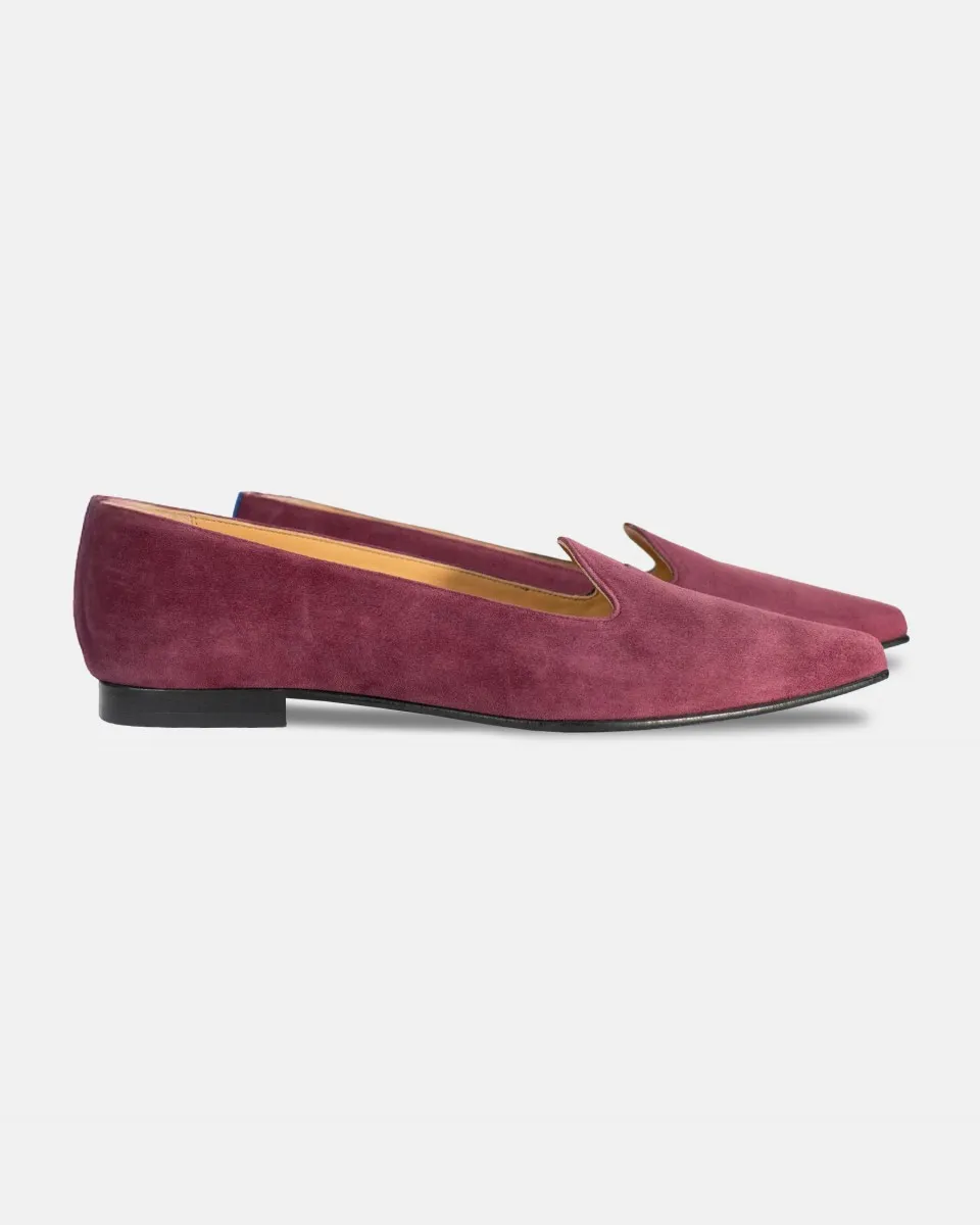 Burgundy suede pointy slippers with 3 interchangeable accessories of your choice included