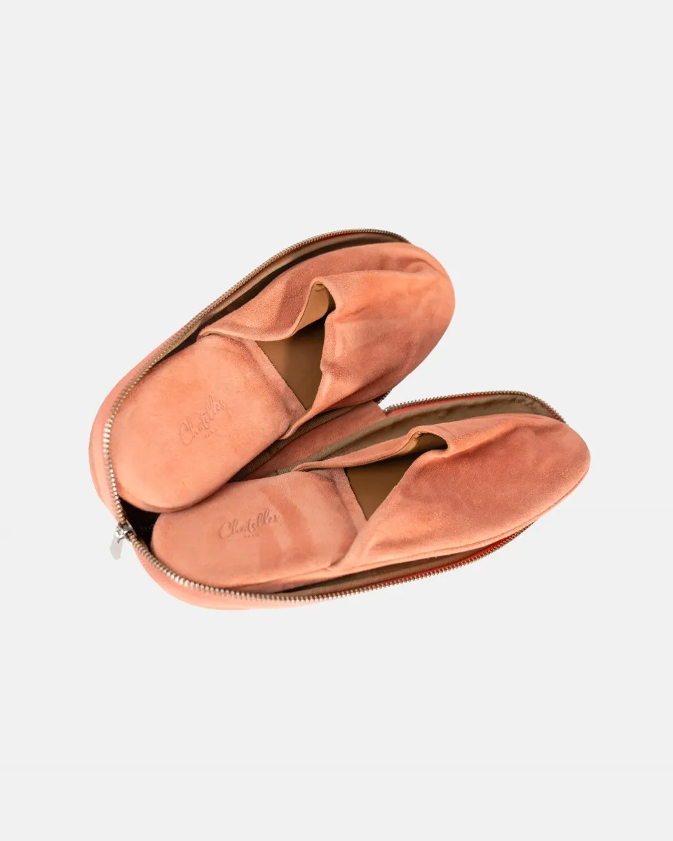 Indoor slippers in Pink Daim with case