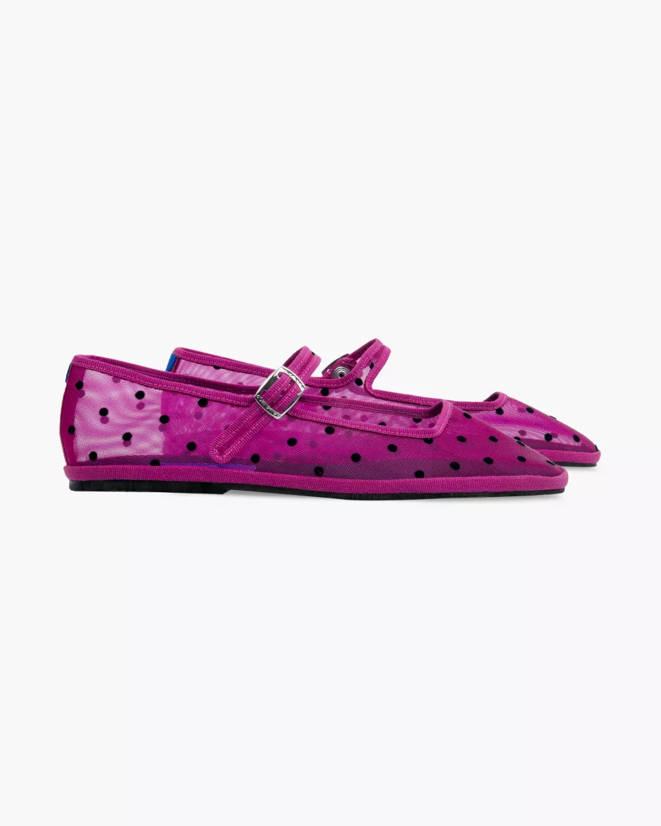 Furlanes Mary Janes in Fuchsia mesh with dots pattern and square toe
entirely made by hand in Italy (Venice/Friuli)