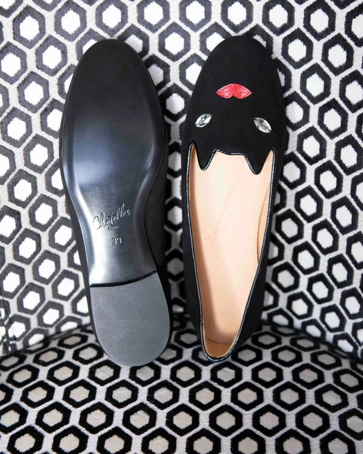 Midnight black suede slippers