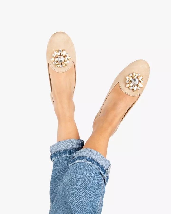 Beige suede slippers