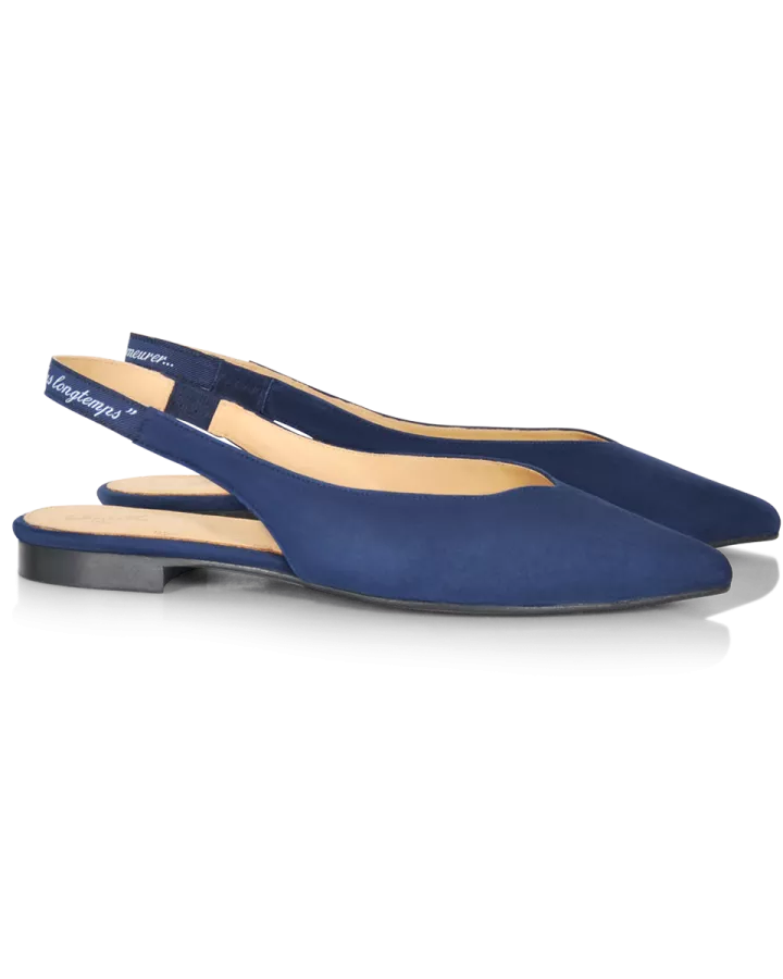 Dark blue suede pointy slippers